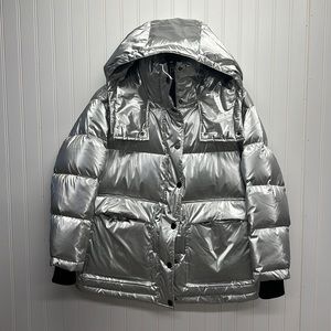 Lattelier Belted Silver Puffer Jacket Sz‎ M